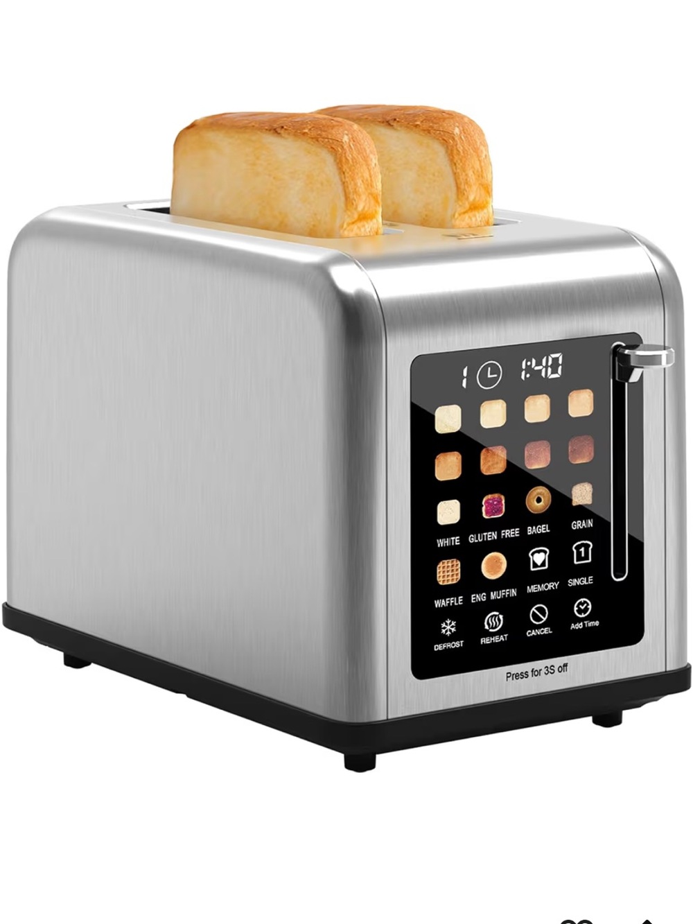 Brushed Stainless Steel 2-Slice Digital Toaster with Touch Controls
